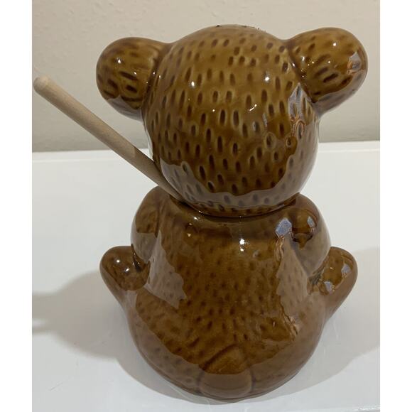 Vintage Ceramic Brown Teddy Bear Honey Pot Jar Made in Taiwan W/Dipstick - Picture 6 of 10